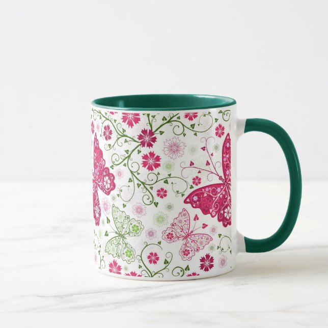 Caneca Teste padrão branco floral (Direita)
