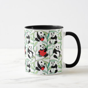 Caneca teste padrão com as pandas bonitas com corações