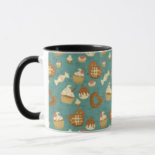 Caneca Teste padrão com cupcakes e doces