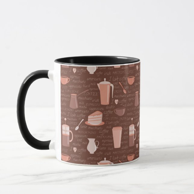 Caneca Teste padrão com elementos relacionados do café (Esquerda)