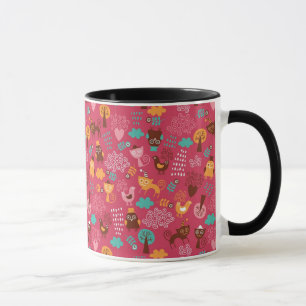 Caneca Teste padrão com pássaros bonitos e gatos