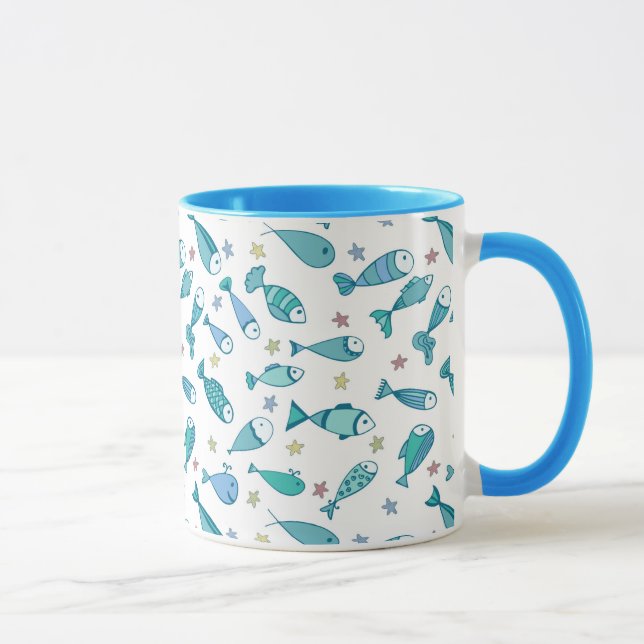 Caneca Teste padrão com peixes e estrela do mar (Direita)