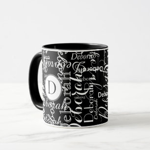 Caneca teste padrão conhecido branco preto com monograma