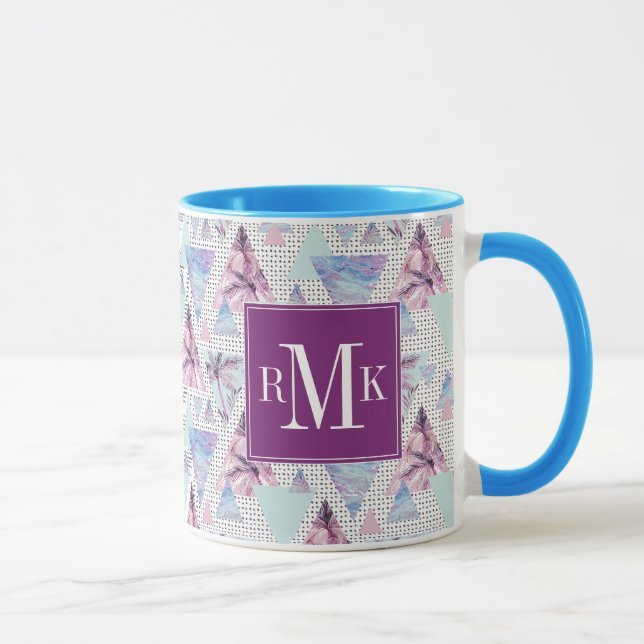 Caneca Teste padrão cor-de-rosa & azul da aguarela da (Direita)