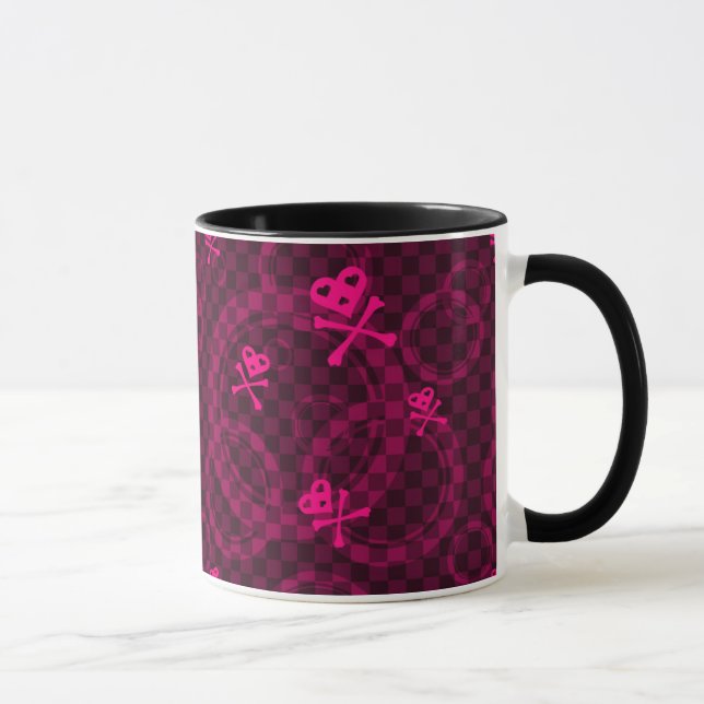 Caneca Teste padrão cor-de-rosa de Emo com círculos (Direita)