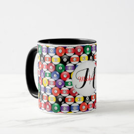 Caneca Teste padrão da bola de bilhar do monograma