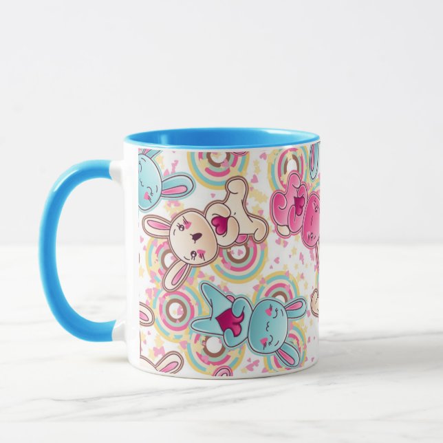 Caneca Teste padrão da criança de Kawaii com Doodles (Esquerda)