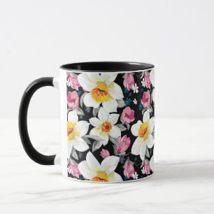 Caneca Teste padrão da elegância com flores do narciso