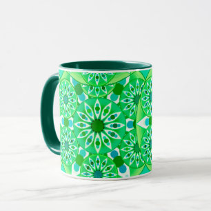 Caneca Teste padrão da mandala, verde esmeralda e pavão