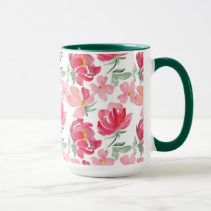 Caneca Teste padrão da peônia da aguarela