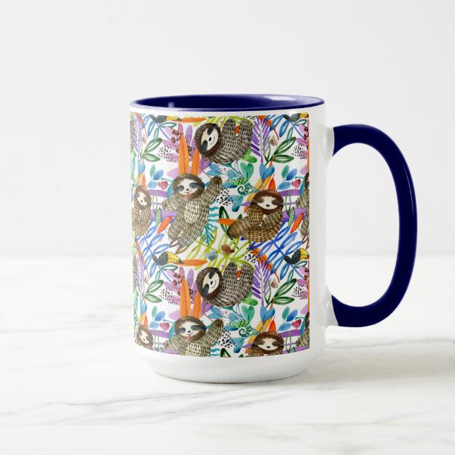 Caneca Teste padrão da preguiça da aguarela dos desenhos (Direita)