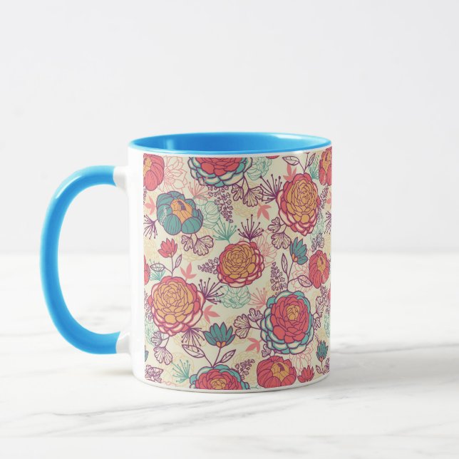 Caneca Teste padrão das flores e das folhas da peônia (Esquerda)