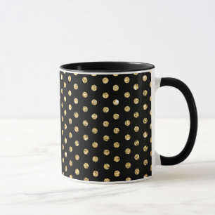Caneca Teste padrão de bolinhas preto e Dourado