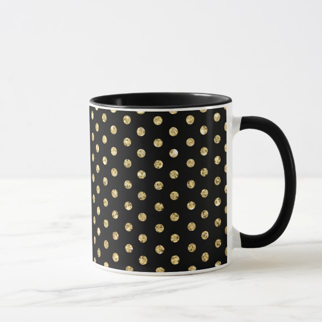 Caneca Teste padrão de bolinhas preto e Dourado (Direita)