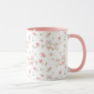 Caneca Teste padrão de flor cor-de-rosa macio da aguarel