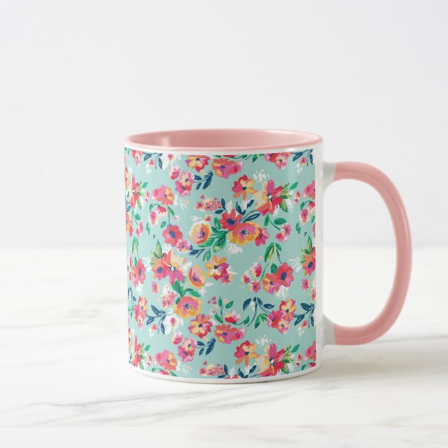 Caneca Teste padrão de flores pintado (Direita)