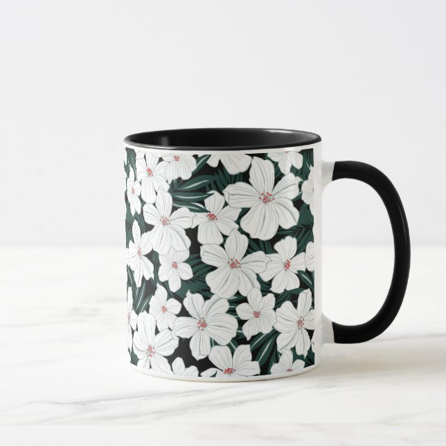 Caneca Teste padrão de flores tropical branco (Direita)