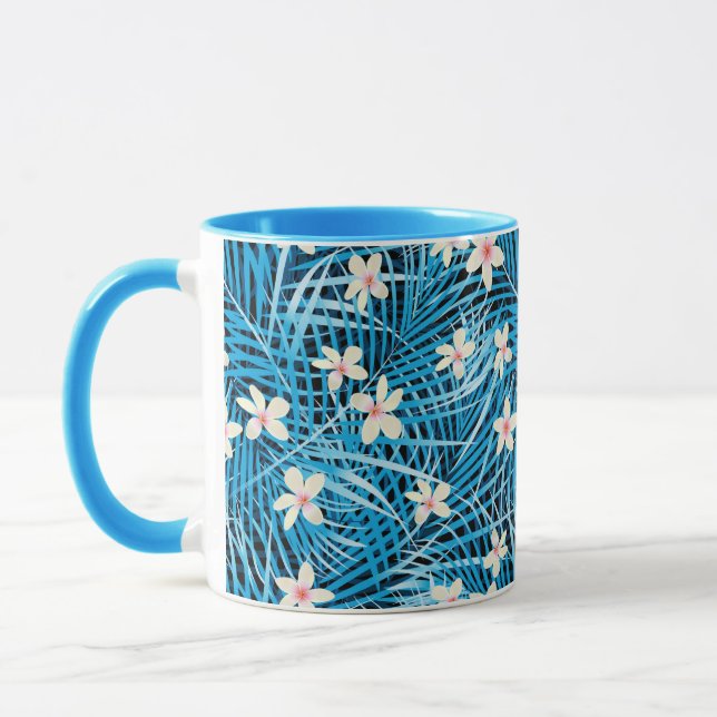 Caneca Teste padrão do azul das folhas de palmeira (Esquerda)