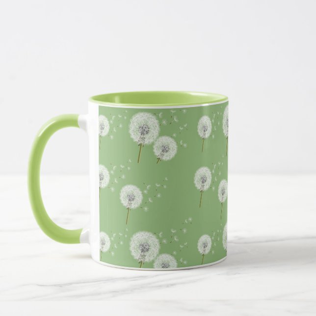 Caneca Teste padrão do dente-de-leão no fundo verde (Esquerda)