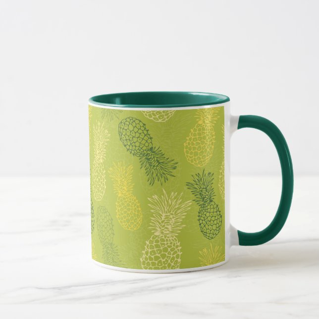 Caneca Teste padrão do esboço do abacaxi no verde (Direita)