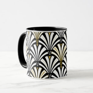 Caneca Teste padrão do fã do art deco - preto e branco
