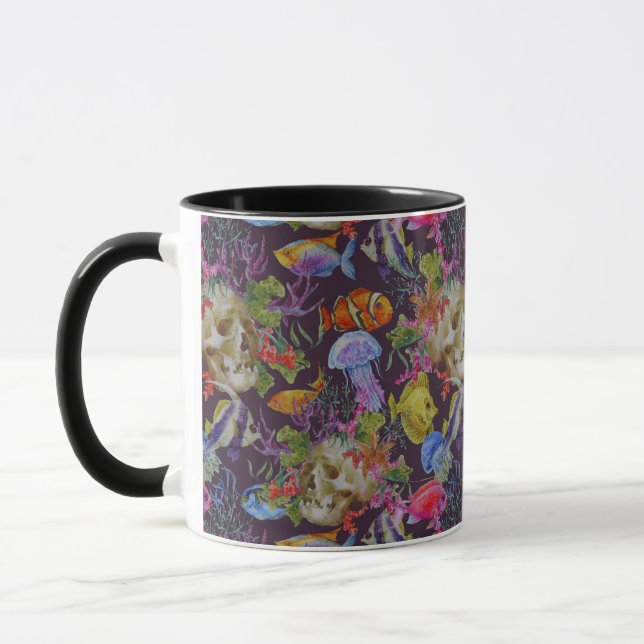 Caneca Teste padrão do Grunge da vida marinha (Esquerda)