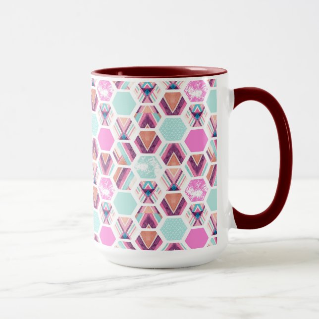 Caneca Teste padrão do hexágono da aguarela (Direita)
