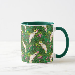 Caneca Teste padrão do papagaio com folhas de palmeira