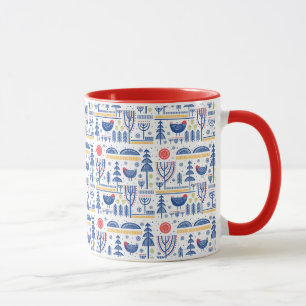Caneca Teste padrão do pássaro do inverno da arte popul