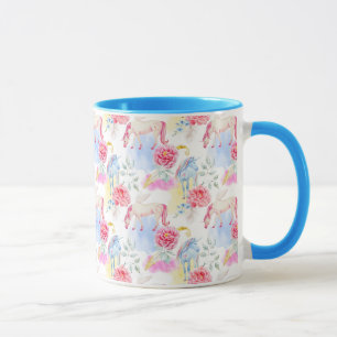 Caneca Teste padrão do unicórnio & do Pegasus da aguare