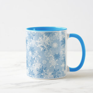 Caneca Teste padrão dos flocos de neve do inverno no azu