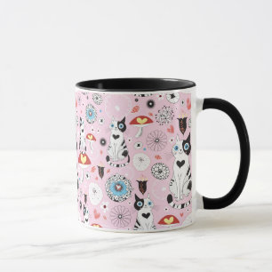 Caneca teste padrão dos gatos e das flores