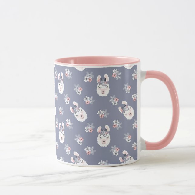 Caneca Teste padrão dos lamas & de flores (Direita)