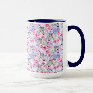 Caneca Teste padrão dos unicórnios & dos rosas