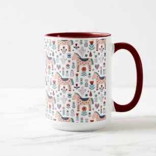 Caneca Teste padrão escandinavo da arte popular do caval