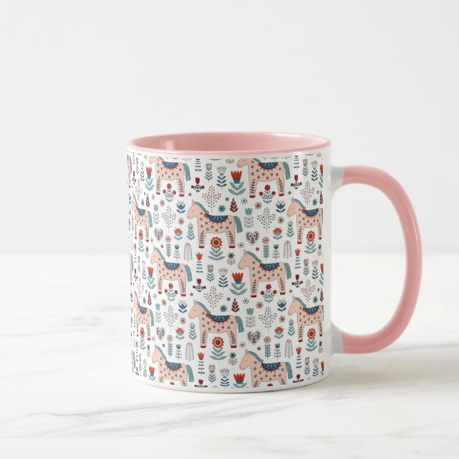 Caneca Teste padrão escandinavo da arte popular do cavalo (Direita)