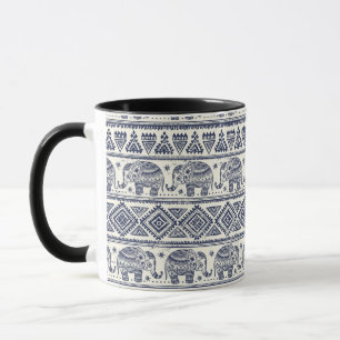 Caneca Teste padrão étnico azul do elefante