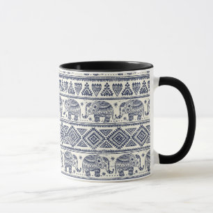 Caneca Teste padrão étnico azul do elefante