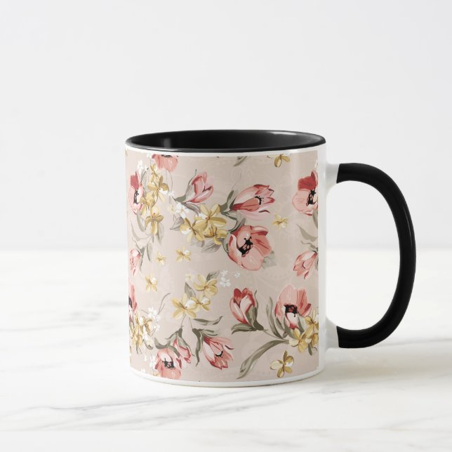Caneca Teste padrão floral 3 da elegância abstrata (Direita)