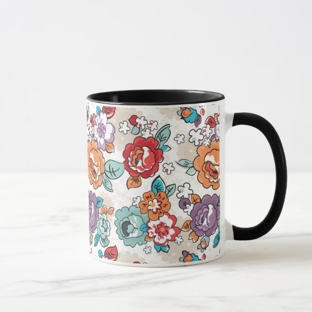 Caneca Teste padrão floral 5 da elegância abstrata (Direita)