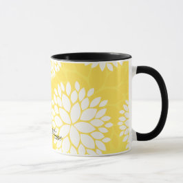 Caneca Teste padrão floral branco amarelo do monograma