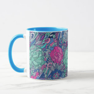 Caneca Teste padrão floral colorido do Doodle