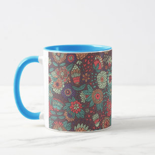 Caneca Teste padrão floral colorido no estilo dos