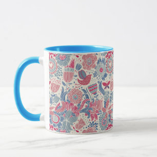 Caneca Teste padrão floral com pássaro e borboleta