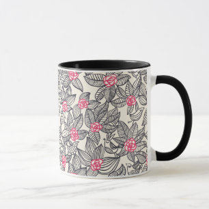 Caneca Teste padrão floral com pássaros dos desenhos