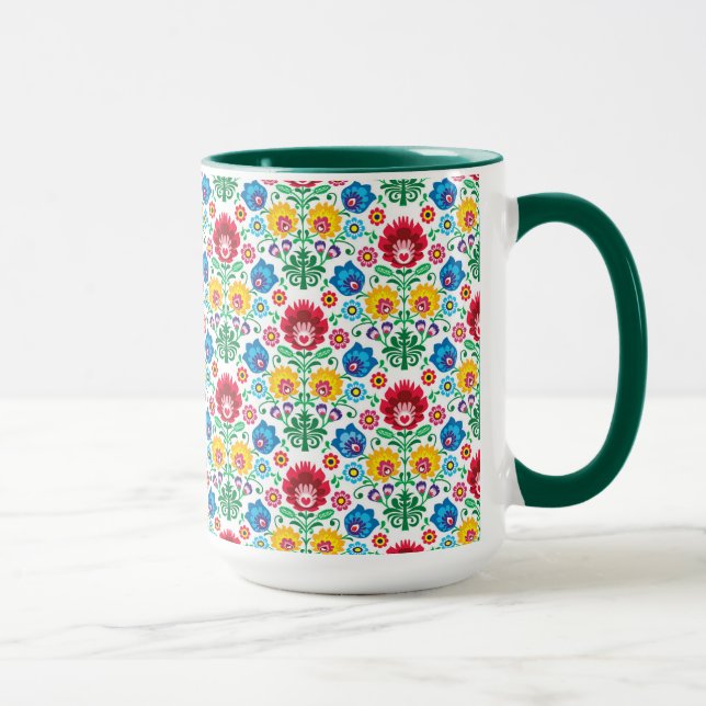 Caneca Teste padrão floral da arte popular do coração (Direita)