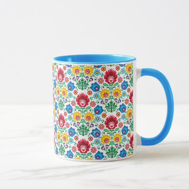 Caneca Teste padrão floral da arte popular do coração (Direita)