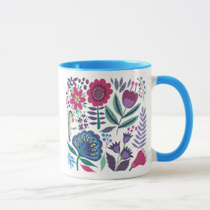 Caneca Teste padrão floral da arte popular magenta