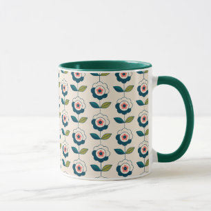 Caneca Teste padrão floral de turquesa retro