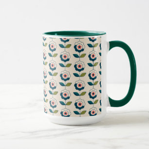 Caneca Teste padrão floral de turquesa retro